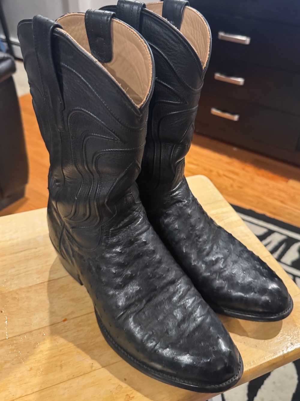 Tecovas Men’s Size 12 Black Full Quill Ostrich Cowboy Boots Tall Western Boots